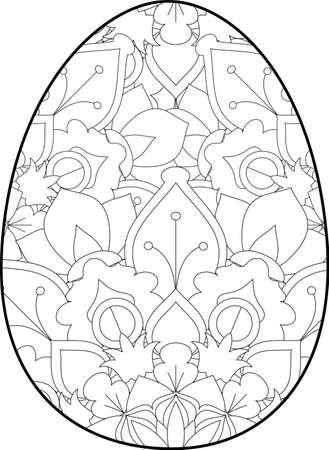 Easter egg coloring page. Happy easter day coloring page. Black and white easter egg coloring book page. Easter egg vector outline illustration. Easter egg hand drawn line art.のイラスト素材
