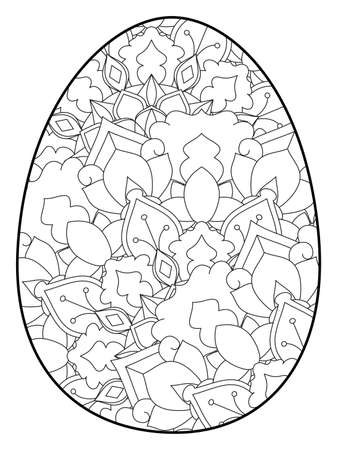 Easter egg coloring page. Happy easter day coloring page. Black and white easter egg coloring book page. Easter egg vector outline illustration. Easter egg hand drawn line art.のイラスト素材