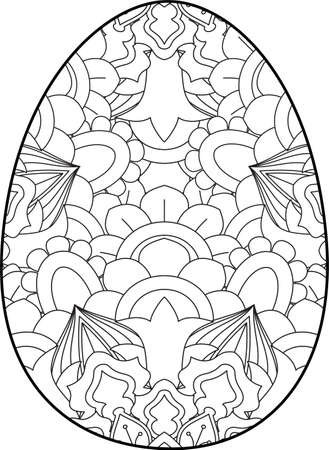 Easter egg coloring page. Happy easter day coloring page. Black and white easter egg coloring book page. Easter egg vector outline illustration. Easter egg hand drawn line art.のイラスト素材