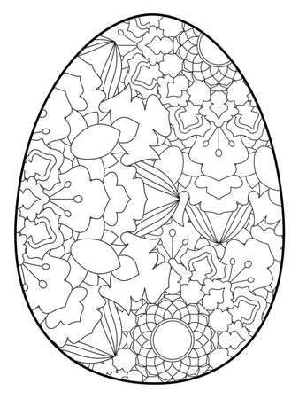 Easter egg coloring page. Happy easter day coloring page. Black and white easter egg coloring book page. Easter egg vector outline illustration. Easter egg hand drawn line art.のイラスト素材