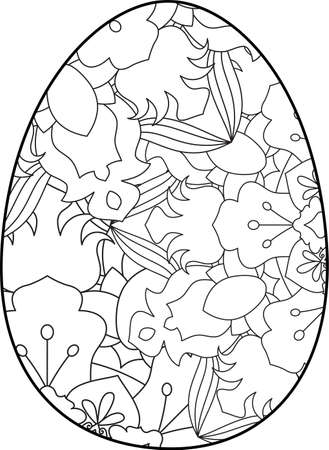 Easter egg coloring page. Happy easter day coloring page. Black and white easter egg coloring book page. Easter egg vector outline illustration. Easter egg hand drawn line art.のイラスト素材