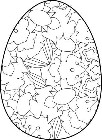 Easter egg coloring page. Happy easter day coloring page. Black and white easter egg coloring book page. Easter egg vector outline illustration. Easter egg hand drawn line art.のイラスト素材