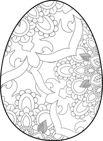 Easter egg coloring page. Happy easter day coloring page. Black and white easter egg coloring book page. Easter egg vector outline illustration. Easter egg hand drawn line art.のイラスト素材