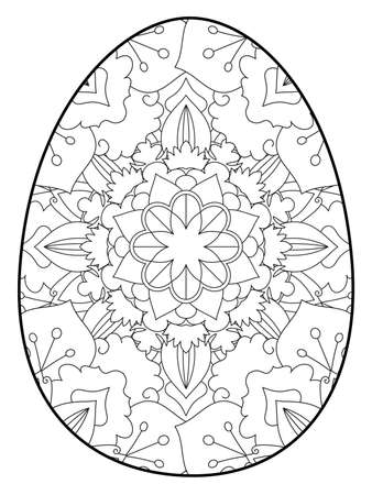 Easter egg coloring page. Happy easter day coloring page. Black and white easter egg coloring book page. Easter egg vector outline illustration. Easter egg hand drawn line art.のイラスト素材