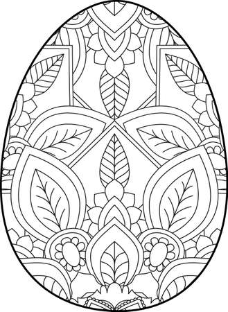 Easter egg coloring page. Happy easter day coloring page. Black and white easter egg coloring book page. Easter egg vector outline illustration. Easter egg hand drawn line art.のイラスト素材