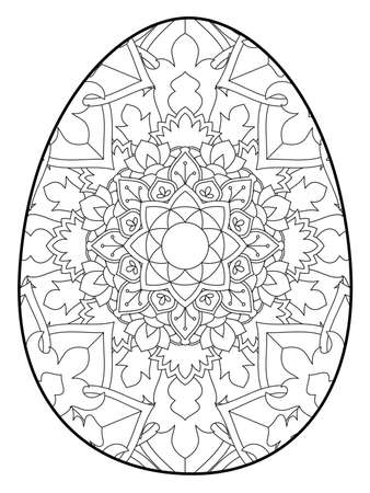 Easter egg coloring page. Happy easter day coloring page. Black and white easter egg coloring book page. Easter egg vector outline illustration. Easter egg hand drawn line art.のイラスト素材