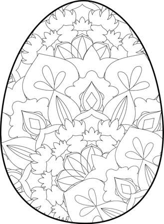 Easter egg coloring page. Happy easter day coloring page. Black and white easter egg coloring book page. Easter egg vector outline illustration. Easter egg hand drawn line art.のイラスト素材