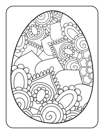 Easter egg coloring page. Happy easter day coloring page. Black and white easter egg coloring book page. Easter egg vector outline illustration. Easter egg hand drawn line art.のイラスト素材