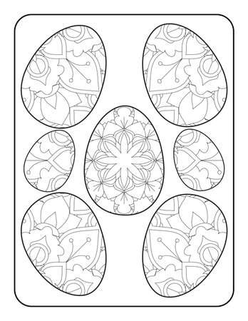 Easter egg coloring page. Happy easter day coloring page. Black and white easter egg coloring book page. Easter egg vector outline illustration. Easter egg hand drawn line art.のイラスト素材