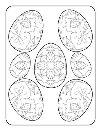 Easter egg coloring page. Happy easter day coloring page. Black and white easter egg coloring book page. Easter egg vector outline illustration. Easter egg hand drawn line art.のイラスト素材