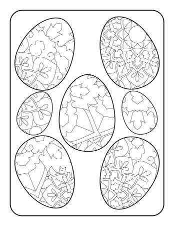 Easter egg coloring page. Happy easter day coloring page. Black and white easter egg coloring book page. Easter egg vector outline illustration. Easter egg hand drawn line art.のイラスト素材