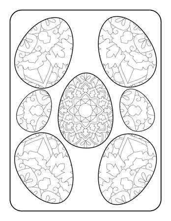 Easter egg coloring page. Happy easter day coloring page. Black and white easter egg coloring book page. Easter egg vector outline illustration. Easter egg hand drawn line art.のイラスト素材