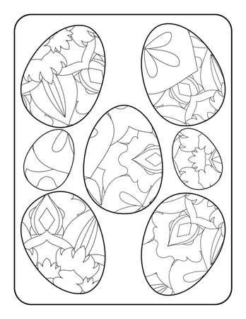Easter egg coloring page. Happy easter day coloring page. Black and white easter egg coloring book page. Easter egg vector outline illustration. Easter egg hand drawn line art.のイラスト素材