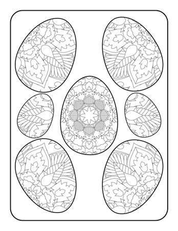 Easter egg coloring page. Happy easter day coloring page. Black and white easter egg coloring book page. Easter egg vector outline illustration. Easter egg hand drawn line art.のイラスト素材