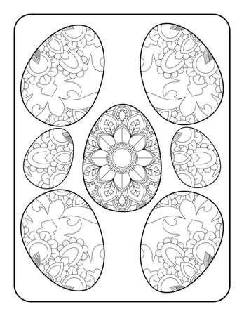 Easter egg coloring page. Happy easter day coloring page. Black and white easter egg coloring book page. Easter egg vector outline illustration. Easter egg hand drawn line art.のイラスト素材