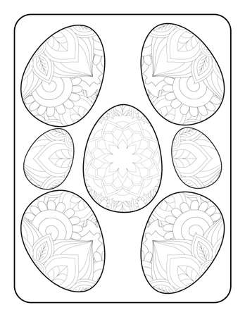 Easter egg coloring page. Happy easter day coloring page. Black and white easter egg coloring book page. Easter egg vector outline illustration. Easter egg hand drawn line art.のイラスト素材