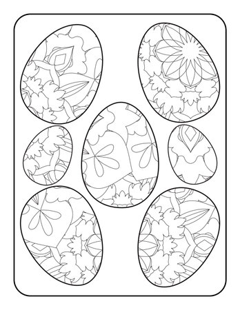 Easter egg coloring page. Happy easter day coloring page. Black and white easter egg coloring book page. Easter egg vector outline illustration. Easter egg hand drawn line art.のイラスト素材