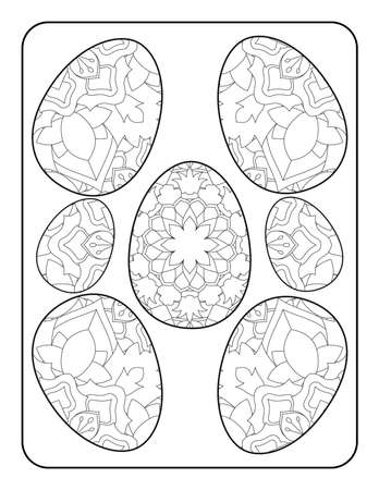 Easter egg coloring page. Happy easter day coloring page. Black and white easter egg coloring book page. Easter egg vector outline illustration. Easter egg hand drawn line art.のイラスト素材
