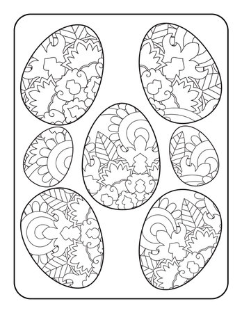 Easter egg coloring page. Happy easter day coloring page. Black and white easter egg coloring book page. Easter egg vector outline illustration. Easter egg hand drawn line art.のイラスト素材