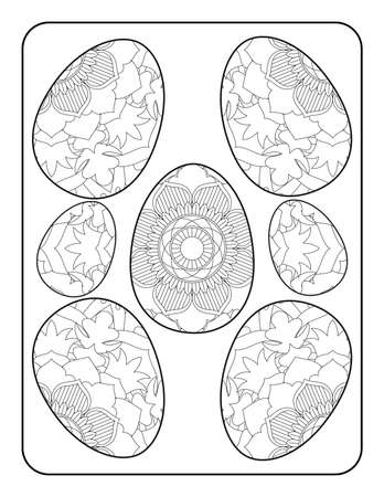 Easter egg coloring page. Happy easter day coloring page. Black and white easter egg coloring book page. Easter egg vector outline illustration. Easter egg hand drawn line art.のイラスト素材