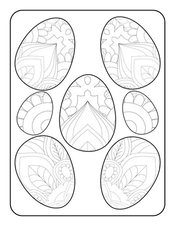 Easter egg coloring page. Happy easter day coloring page. Black and white easter egg coloring book page. Easter egg vector outline illustration. Easter egg hand drawn line art.のイラスト素材