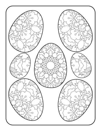 Easter egg coloring page. Happy easter day coloring page. Black and white easter egg coloring book page. Easter egg vector outline illustration. Easter egg hand drawn line art.のイラスト素材