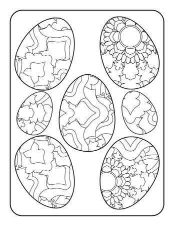 Easter egg coloring page. Happy easter day coloring page. Black and white easter egg coloring book page. Easter egg vector outline illustration. Easter egg hand drawn line art.のイラスト素材