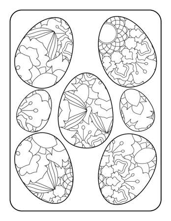 Easter egg coloring page. Happy easter day coloring page. Black and white easter egg coloring book page. Easter egg vector outline illustration. Easter egg hand drawn line art.のイラスト素材