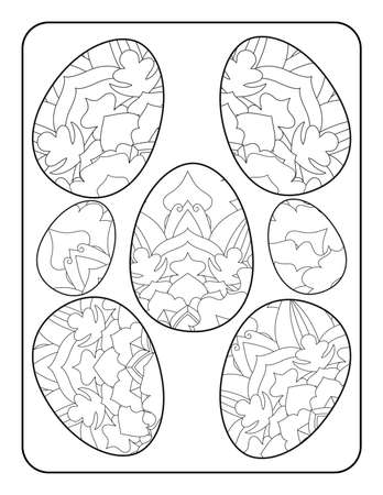 Easter egg coloring page. Happy easter day coloring page. Black and white easter egg coloring book page. Easter egg vector outline illustration. Easter egg hand drawn line art.のイラスト素材