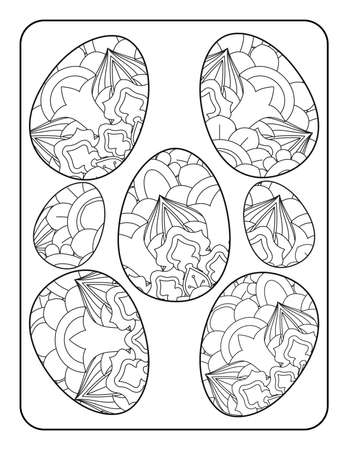 Easter egg coloring page. Happy easter day coloring page. Black and white easter egg coloring book page. Easter egg vector outline illustration. Easter egg hand drawn line art.のイラスト素材