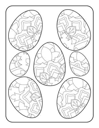 Easter egg coloring page. Happy easter day coloring page. Black and white easter egg coloring book page. Easter egg vector outline illustration. Easter egg hand drawn line art.のイラスト素材