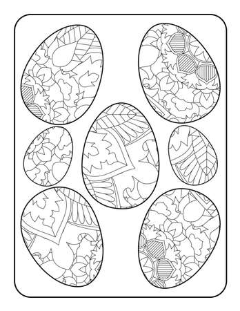 Easter egg coloring page. Happy easter day coloring page. Black and white easter egg coloring book page. Easter egg vector outline illustration. Easter egg hand drawn line art.のイラスト素材