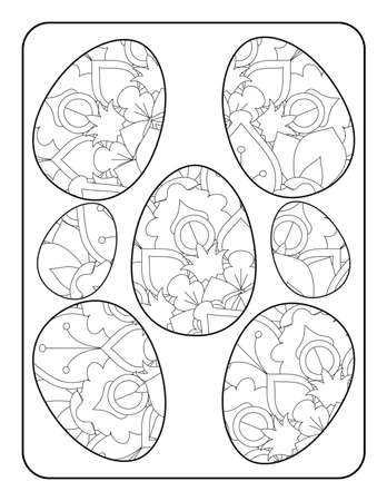 Easter egg coloring page. Happy easter day coloring page. Black and white easter egg coloring book page. Easter egg vector outline illustration. Easter egg hand drawn line art.のイラスト素材