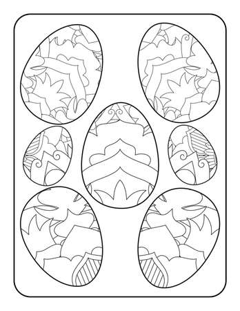 Easter egg coloring page. Happy easter day coloring page. Black and white easter egg coloring book page. Easter egg vector outline illustration. Easter egg hand drawn line art.のイラスト素材