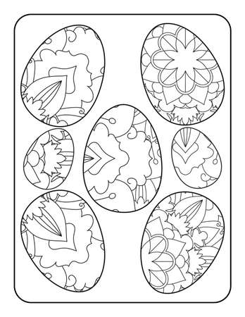 Easter egg coloring page. Happy easter day coloring page. Black and white easter egg coloring book page. Easter egg vector outline illustration. Easter egg hand drawn line art.のイラスト素材