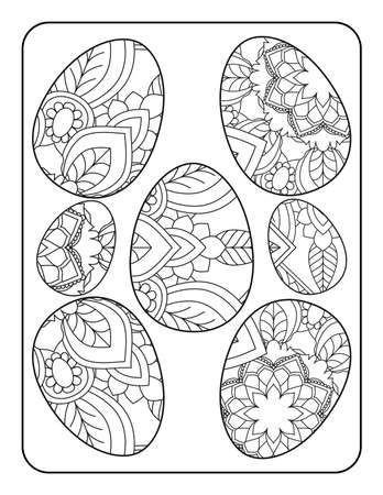 Easter egg coloring page. Happy easter day coloring page. Black and white easter egg coloring book page. Easter egg vector outline illustration. Easter egg hand drawn line art.のイラスト素材