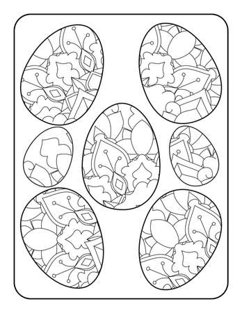 Easter egg coloring page. Happy easter day coloring page. Black and white easter egg coloring book page. Easter egg vector outline illustration. Easter egg hand drawn line art.のイラスト素材