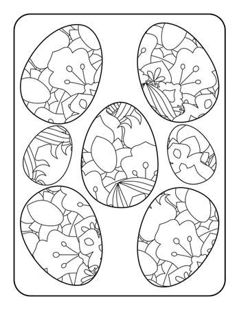 Easter egg coloring page. Happy easter day coloring page. Black and white easter egg coloring book page. Easter egg vector outline illustration. Easter egg hand drawn line art.のイラスト素材