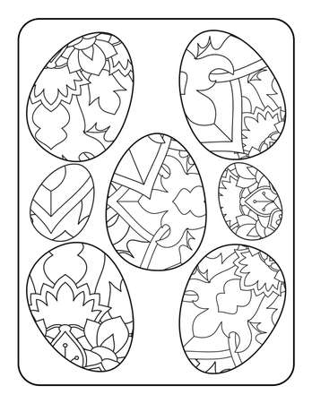 Easter egg coloring page. Happy easter day coloring page. Black and white easter egg coloring book page. Easter egg vector outline illustration. Easter egg hand drawn line art.のイラスト素材