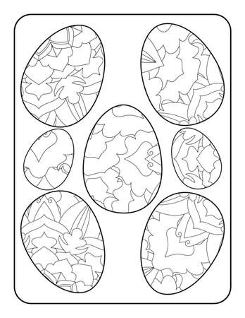 Easter egg coloring page. Happy easter day coloring page. Black and white easter egg coloring book page. Easter egg vector outline illustration. Easter egg hand drawn line art.のイラスト素材