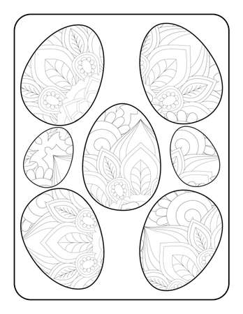 Easter egg coloring page. Happy easter day coloring page. Black and white easter egg coloring book page. Easter egg vector outline illustration. Easter egg hand drawn line art.のイラスト素材