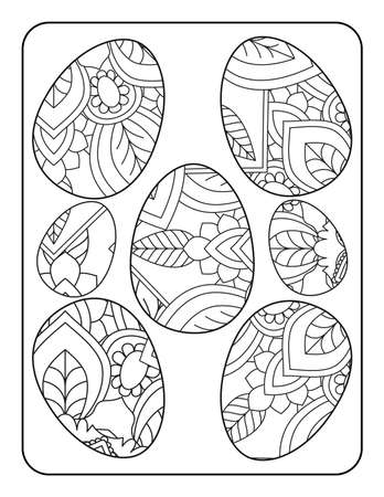 Easter egg coloring page. Happy easter day coloring page. Black and white easter egg coloring book page. Easter egg vector outline illustration. Easter egg hand drawn line art.のイラスト素材