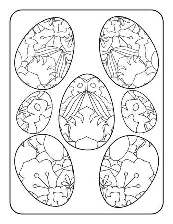 Easter egg coloring page. Happy easter day coloring page. Black and white easter egg coloring book page. Easter egg vector outline illustration. Easter egg hand drawn line art.のイラスト素材