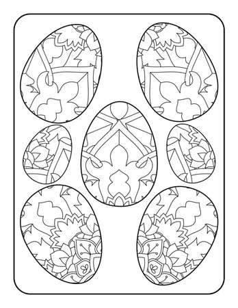 Easter egg coloring page. Happy easter day coloring page. Black and white easter egg coloring book page. Easter egg vector outline illustration. Easter egg hand drawn line art.のイラスト素材