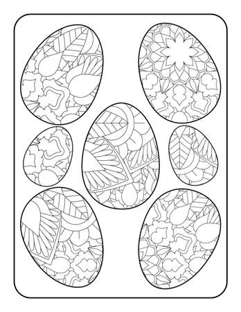 Easter egg coloring page. Happy easter day coloring page. Black and white easter egg coloring book page. Easter egg vector outline illustration. Easter egg hand drawn line art.のイラスト素材