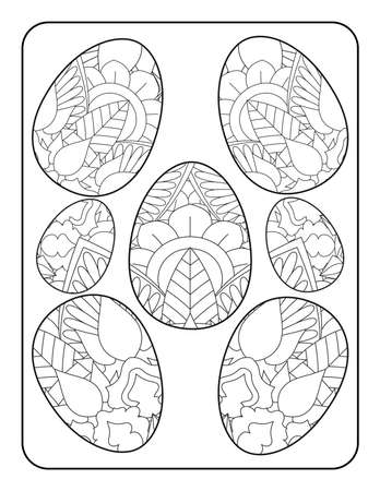 Easter egg coloring page. Happy easter day coloring page. Black and white easter egg coloring book page. Easter egg vector outline illustration. Easter egg hand drawn line art.のイラスト素材
