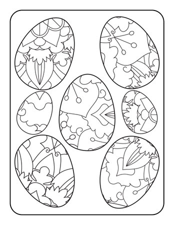 Easter egg coloring page. Happy easter day coloring page. Black and white easter egg coloring book page. Easter egg vector outline illustration. Easter egg hand drawn line art.のイラスト素材