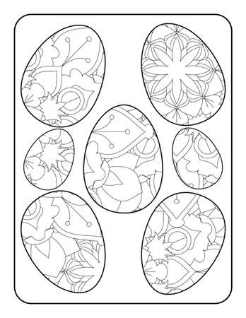 Easter egg coloring page. Happy easter day coloring page. Black and white easter egg coloring book page. Easter egg vector outline illustration. Easter egg hand drawn line art.のイラスト素材
