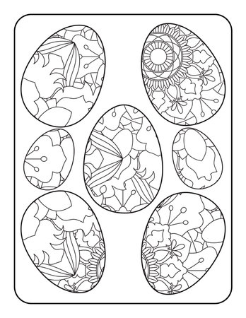 Easter egg coloring page. Happy easter day coloring page. Black and white easter egg coloring book page. Easter egg vector outline illustration. Easter egg hand drawn line art.のイラスト素材