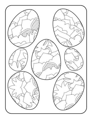 Easter egg coloring page. Happy easter day coloring page. Black and white easter egg coloring book page. Easter egg vector outline illustration. Easter egg hand drawn line art.のイラスト素材